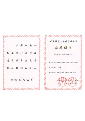 2008年煤泥循環(huán)脫硫灰改性及綜合利用研究獲二等獎(jiǎng)