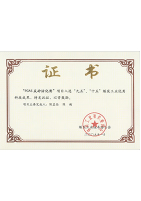 2005年1月PCAS灰砂活化劑獲“九五、十五”科技成果獎(jiǎng)